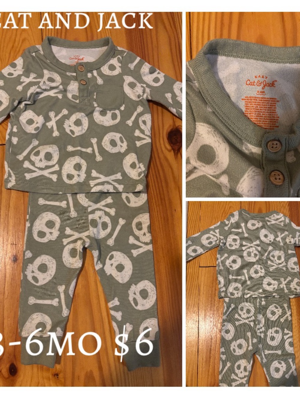 Cat & Jack Sage Green Skull Print Set